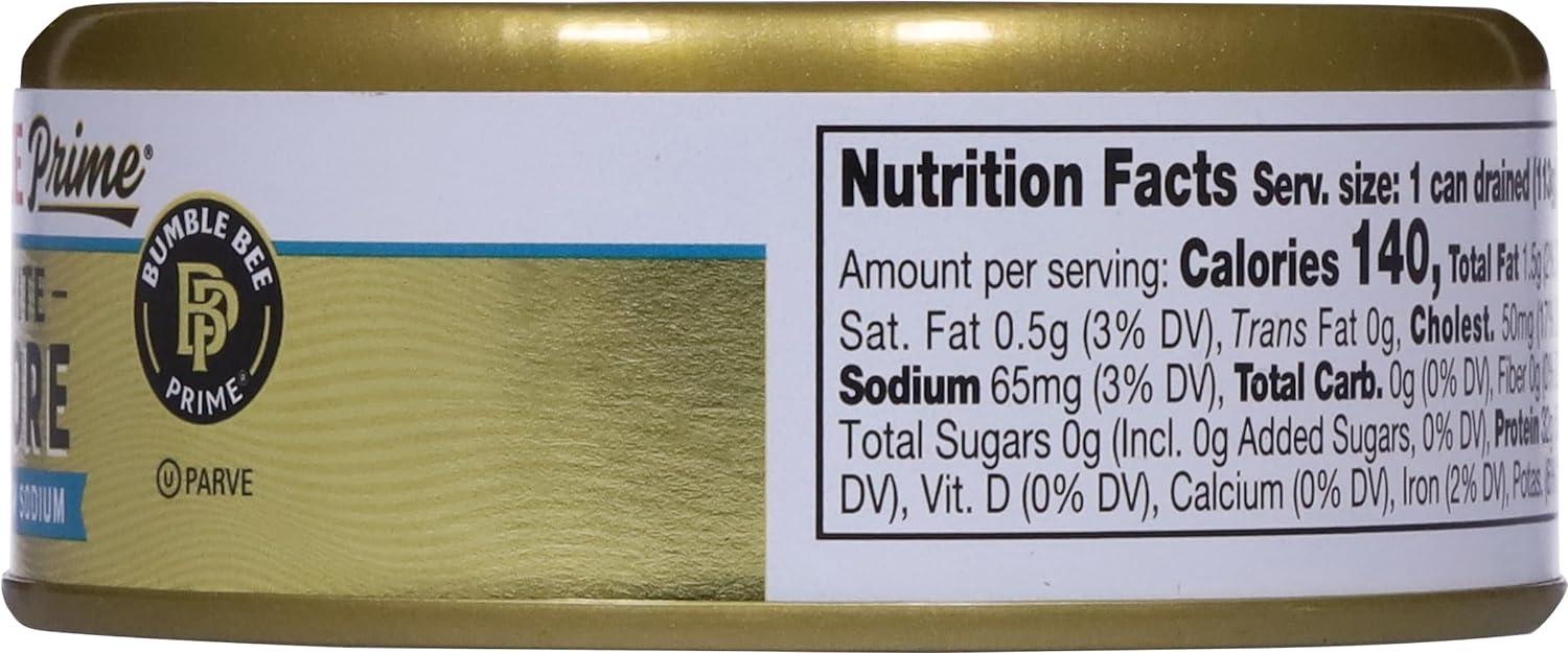 Bumble Bee Prime Solid White Albacore Tuna Low Sodium in Water, 5 oz Cans (Pack of 12) - Premium Wild Caught Tuna - 32g Protein per Serving - Non-GMO Project Verified, Gluten Free, Kosher - https://www.basketryplace.shop/