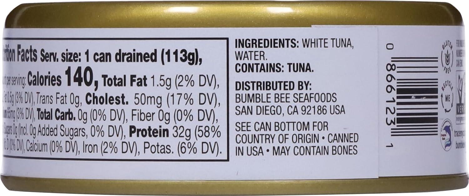 Bumble Bee Prime Solid White Albacore Tuna Low Sodium in Water, 5 oz Cans (Pack of 12) - Premium Wild Caught Tuna - 32g Protein per Serving - Non-GMO Project Verified, Gluten Free, Kosher - https://www.basketryplace.shop/