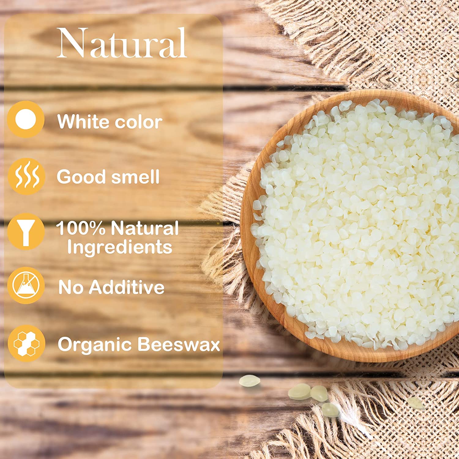 100% Natural White Beeswax Pellets for Skin Products, Candles and